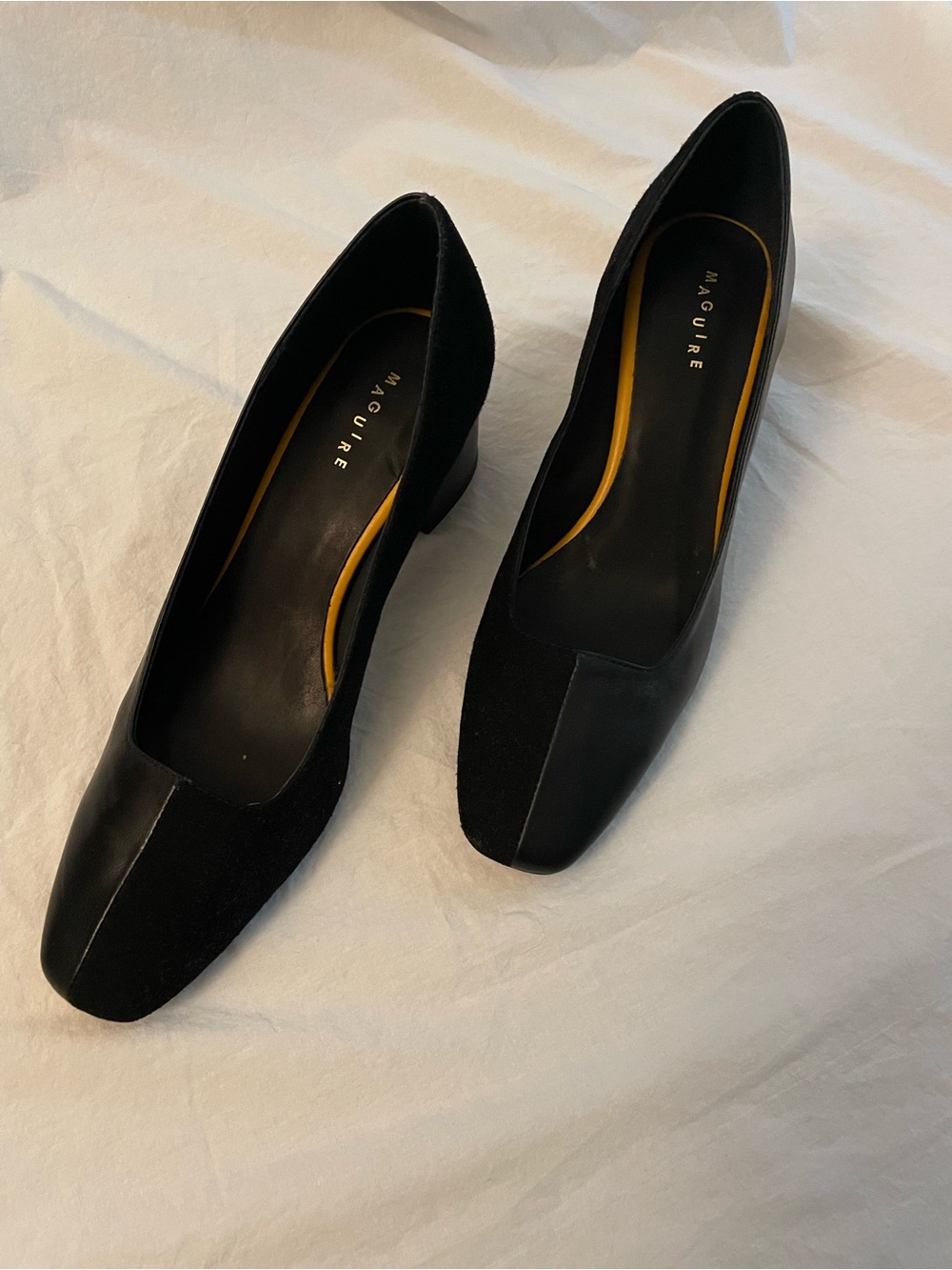Maguire Black Leather & Suede Square-Toe Pumps (41)